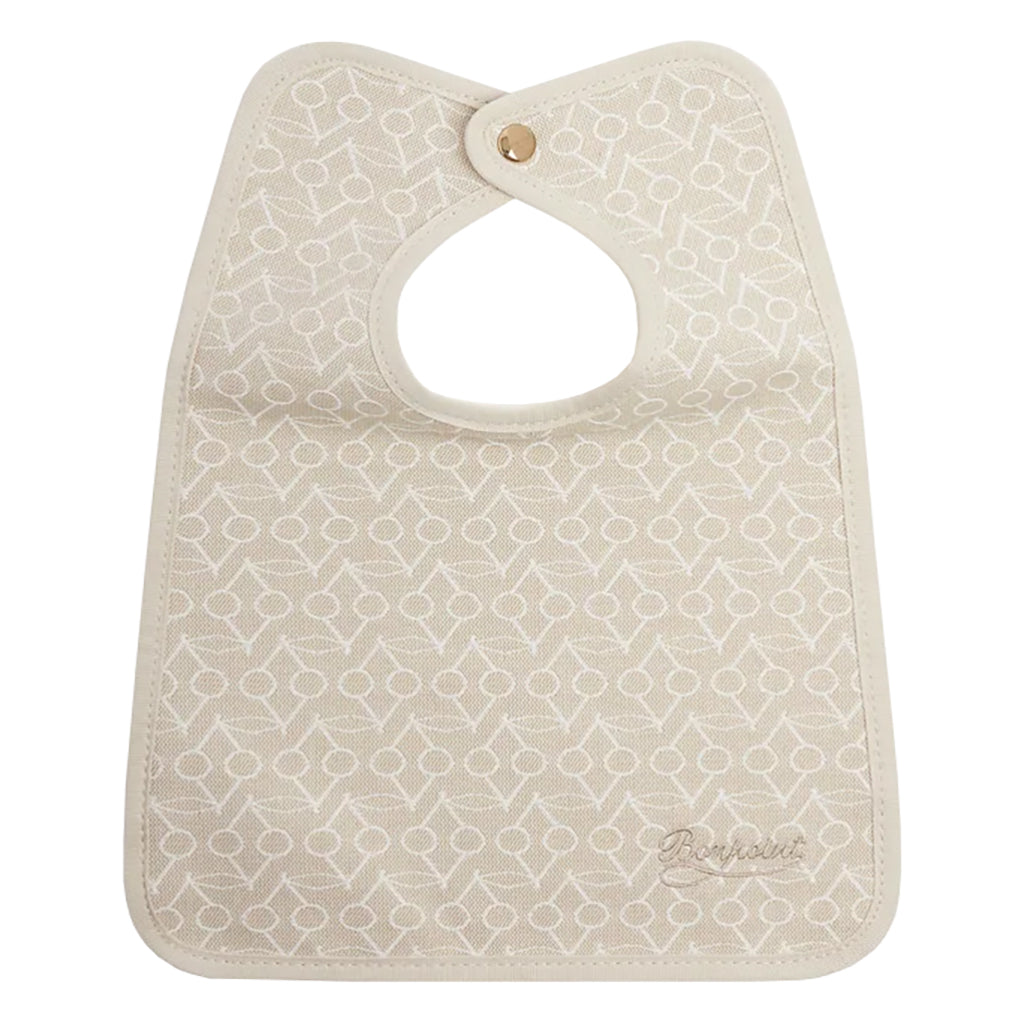 Bonpoint Baby Clip Bib Beige Signature Cherry Pattern