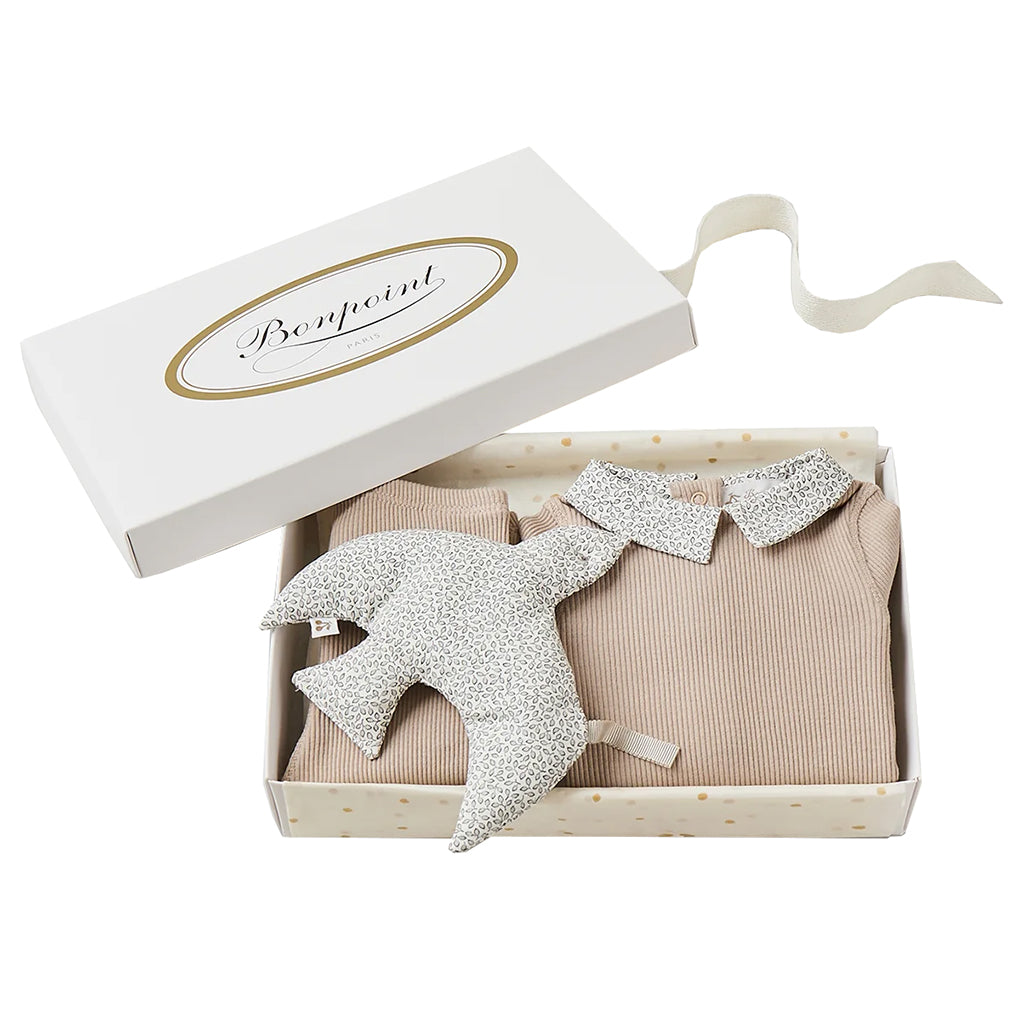 Bonpoint Baby Denice Gift Set Pink With Light Grey Print