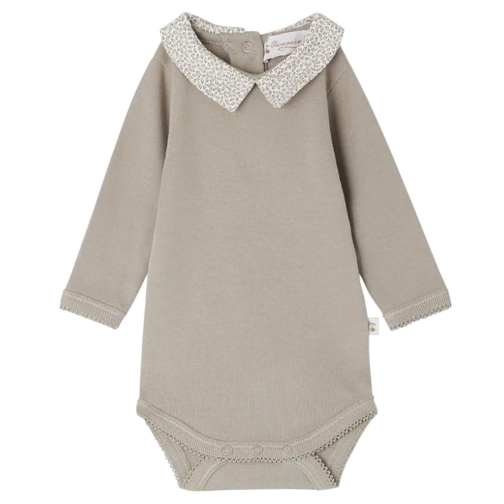 Bonpoint Baby Septembre Bodysuit Taupe With Light Grey Print