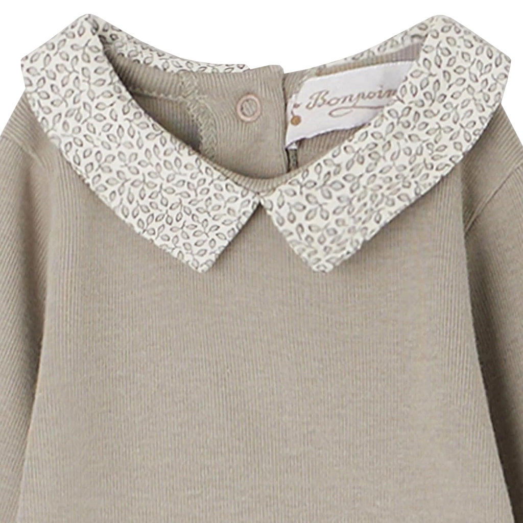Bonpoint Baby Septembre Bodysuit Taupe With Light Grey Print