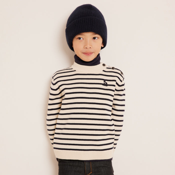Bonpoint Child Dantes Sweater Cream With Marine Blue Stripes