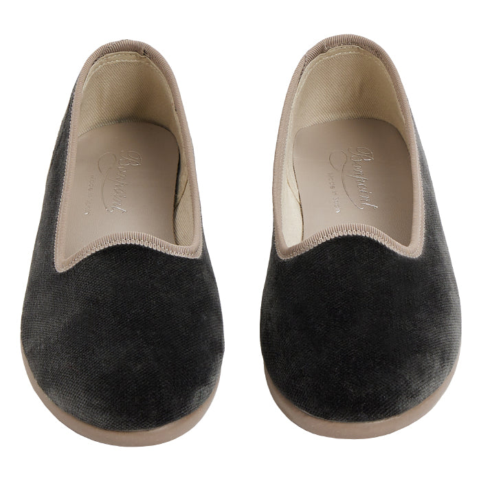 Bonpoint Child Tenise Velvet Loafer Shoes Slate Grey