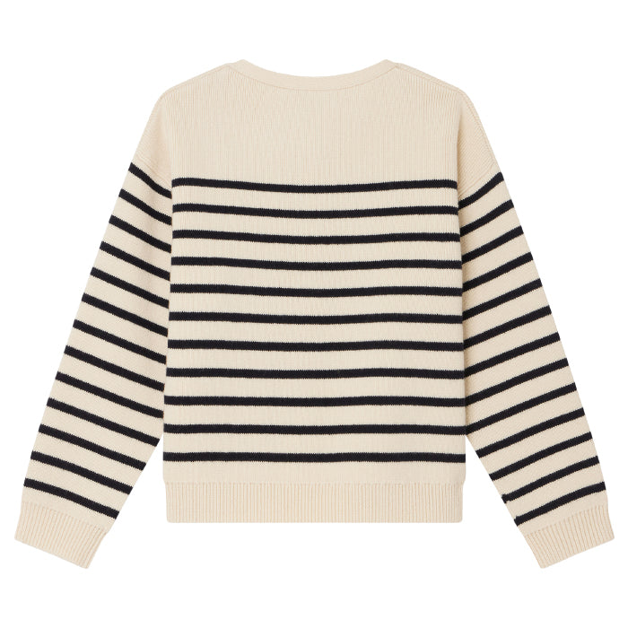 Bonpoint Child Demy Cardigan Cream With Marine Blue Stripes