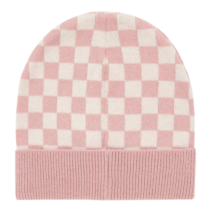 Bonton Child Checkerboard Beanie Rose Wood Pink