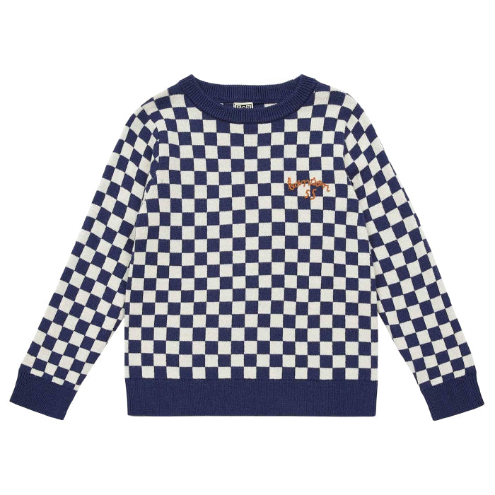 Bonton Child Checkerboard Sweater Navy Blue