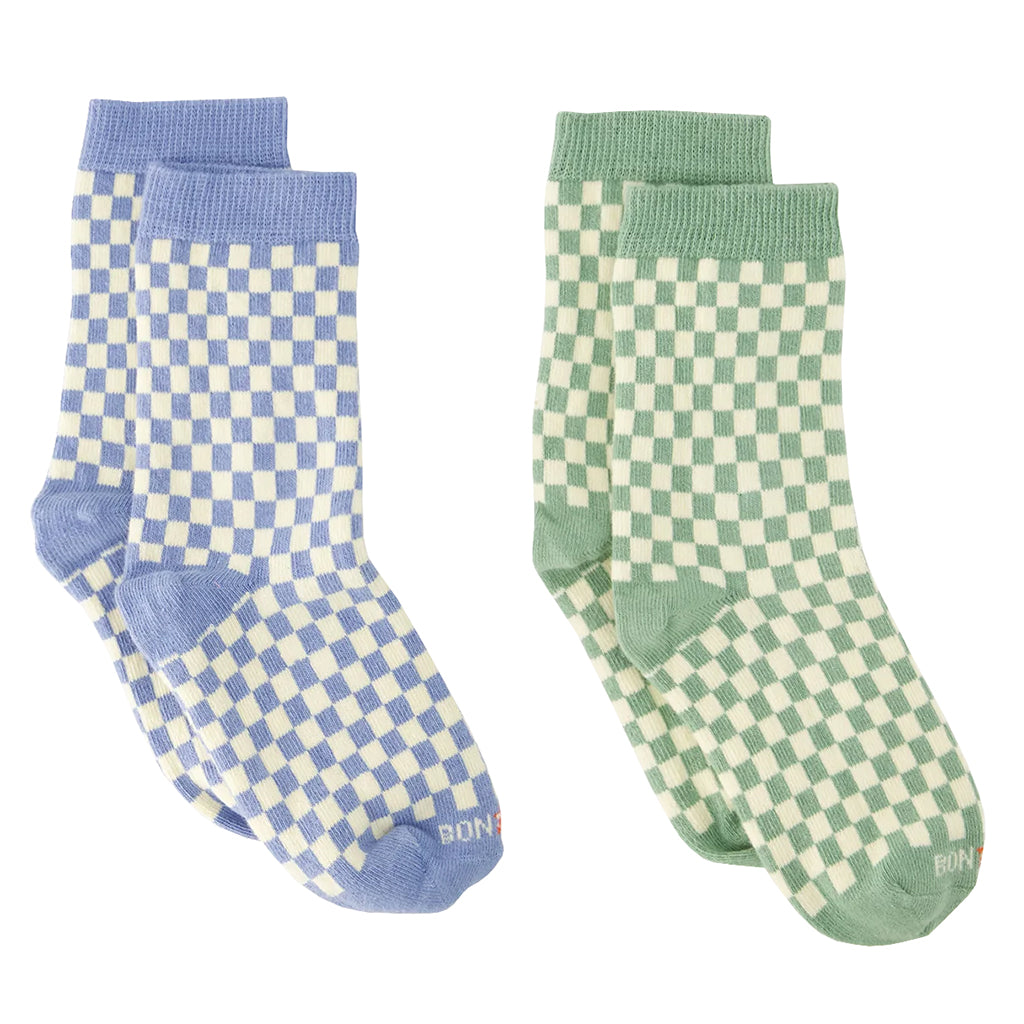 Bonton Child Set Of 2 Socks Trianon Blue Checkerboard