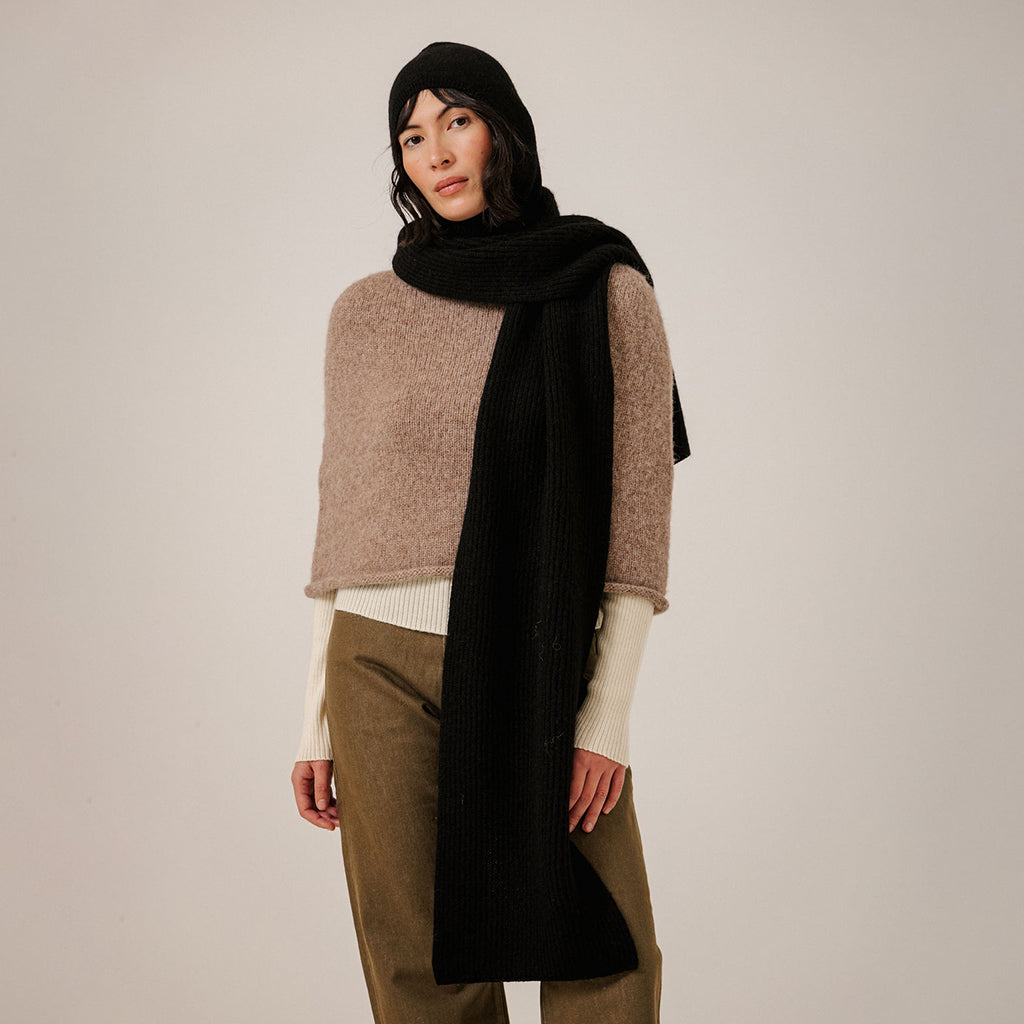 Bare Knitwear Woman Baby Alpaca Rib Scarf Classic Black