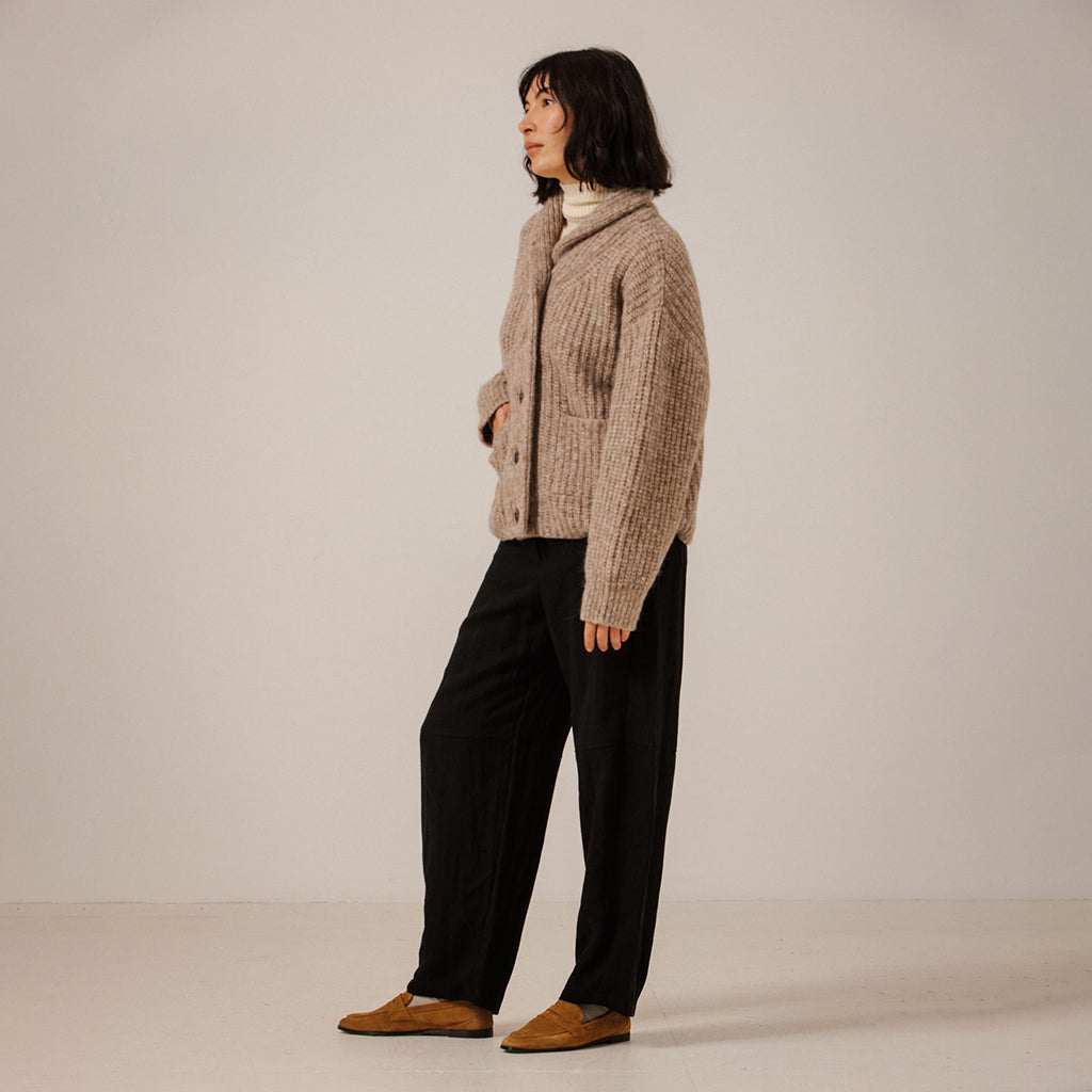 Bare Knitwear Trunk Show Woman Oversized Shawl Cardigan Dark Fawn Brown