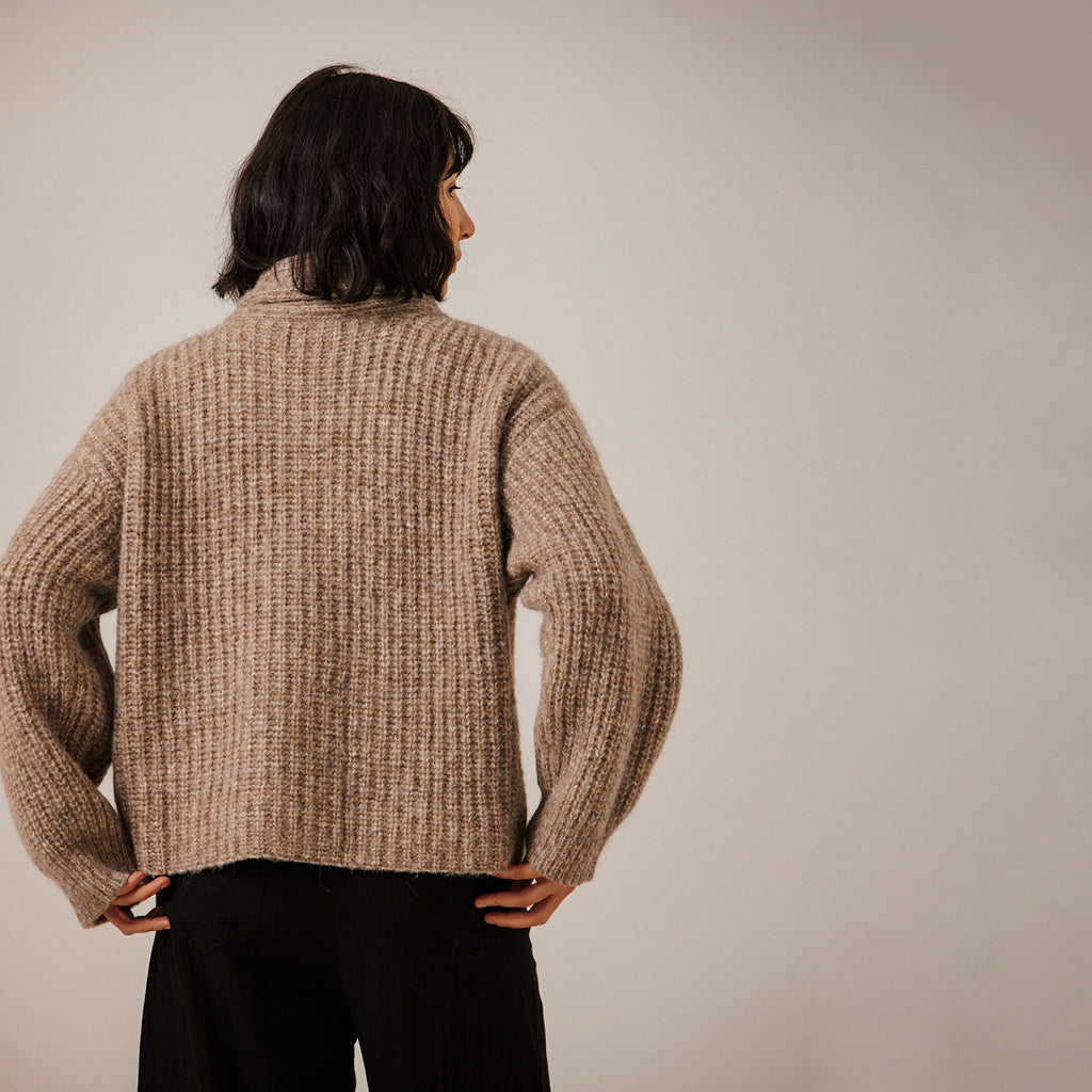 Bare Knitwear Trunk Show Woman Oversized Shawl Cardigan Dark Fawn Brown