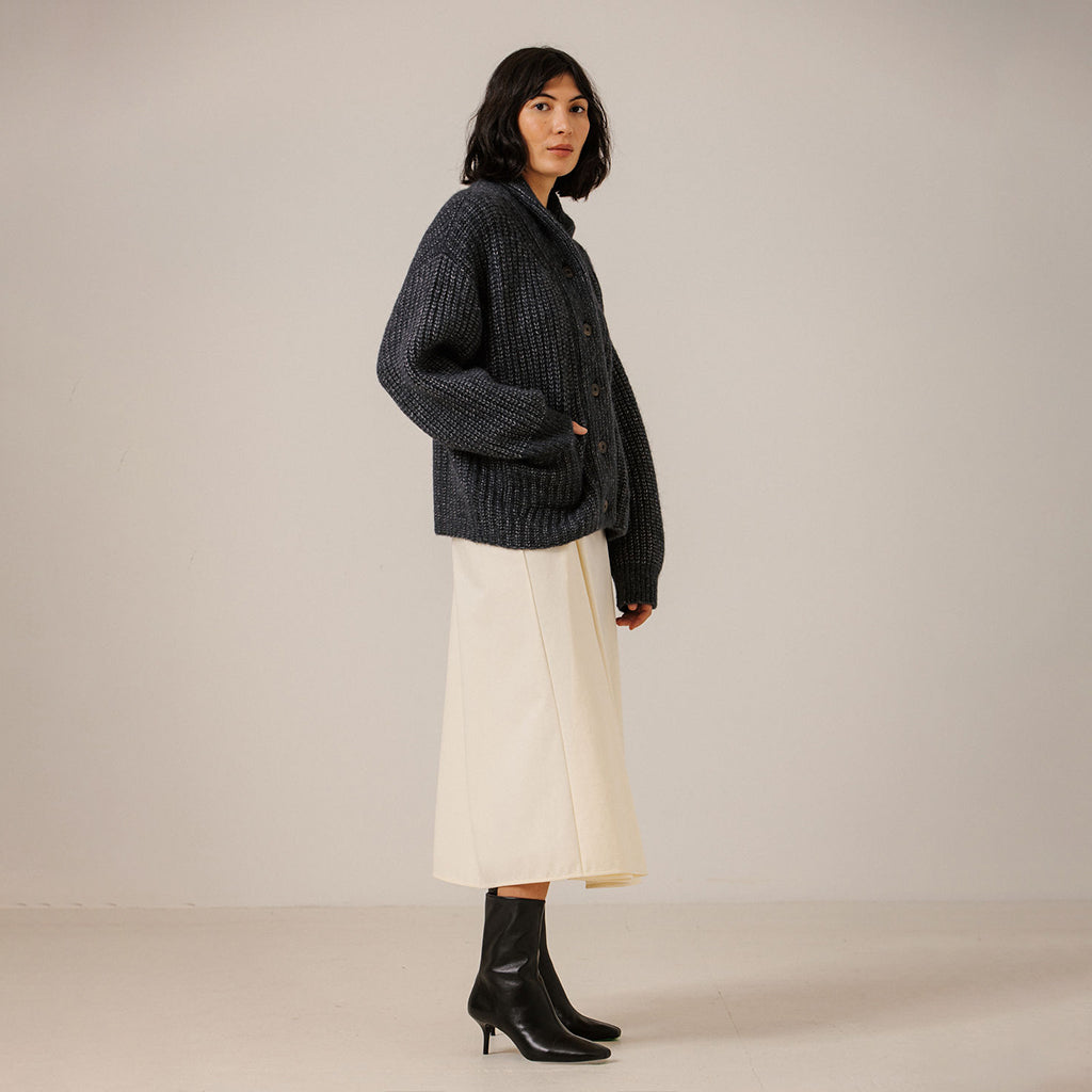 Bare Knitwear Trunk Show Woman Oversized Shawl Cardigan Dark Navy Blue