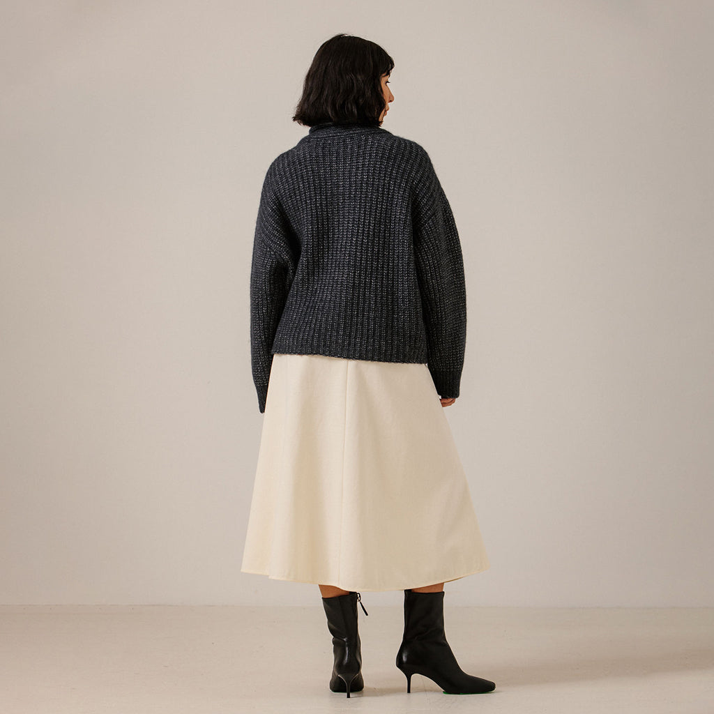 Bare Knitwear Trunk Show Woman Oversized Shawl Cardigan Dark Navy Blue