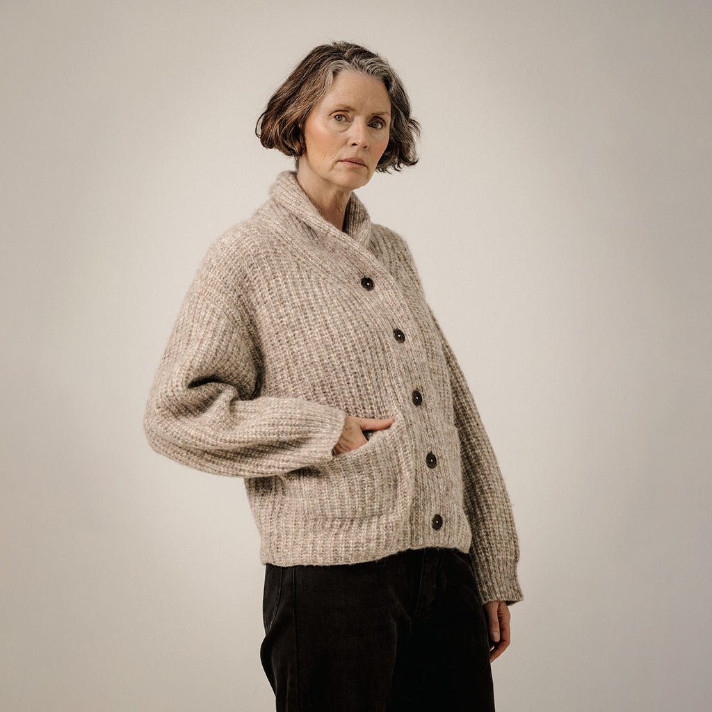 Bare Knitwear Woman Oversized Shawl Cardigan Marble Grey