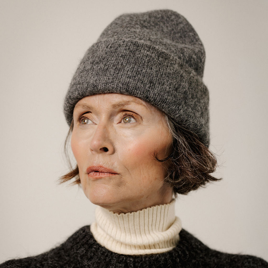 Bare Knitwear Trunk Show Woman Baby Alpaca Andes Beanie Charcoal Grey