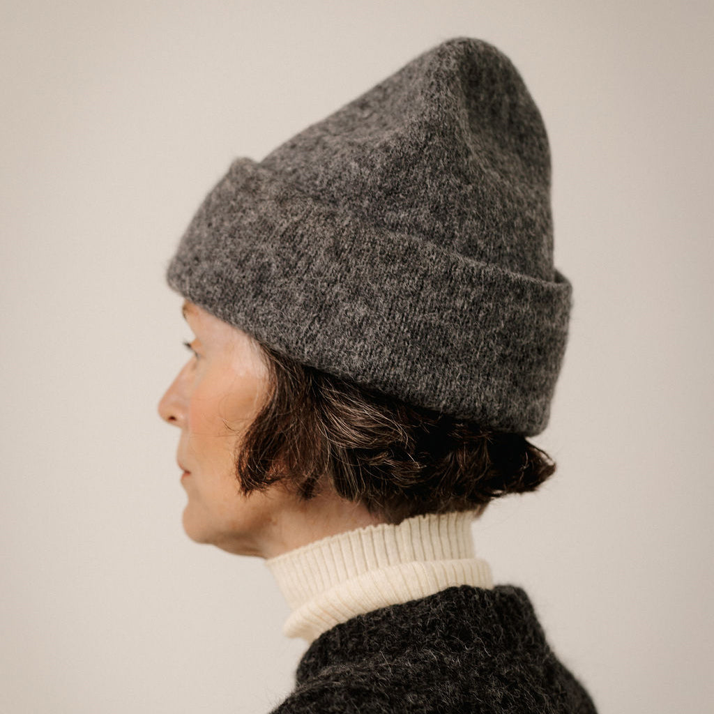 Bare Knitwear Trunk Show Woman Baby Alpaca Andes Beanie Charcoal Grey