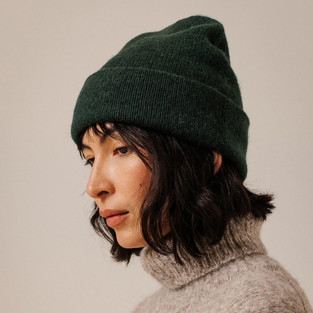 Bare Knitwear Trunk Show Woman Baby Alpaca Andes Beanie Emerald Green