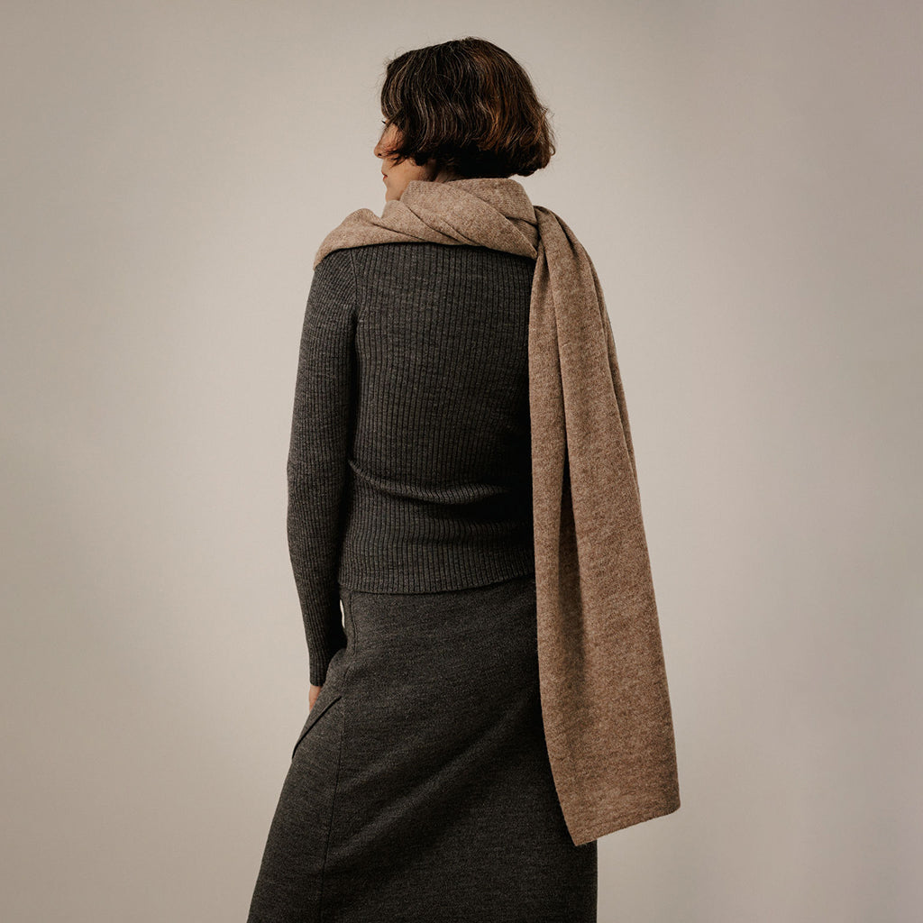 Bare Knitwear Woman Baby Alpaca Travel Wrap Dark Fawn Brown