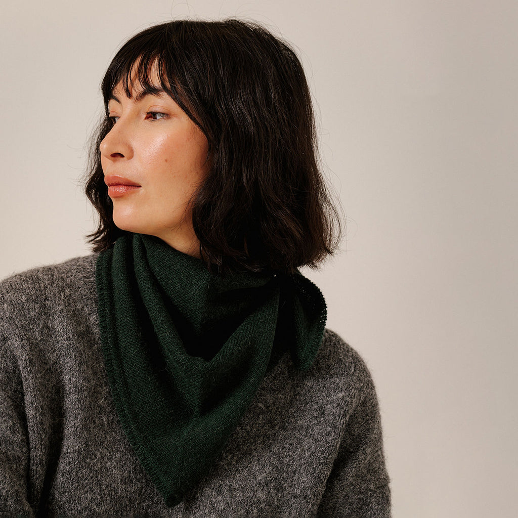 Bare Knitwear Woman Baby Alpaca Bandana Emerald Green