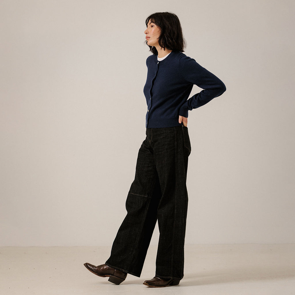 Bare Knitwear Trunk Show Woman Classic Merino Cardigan Navy Blue