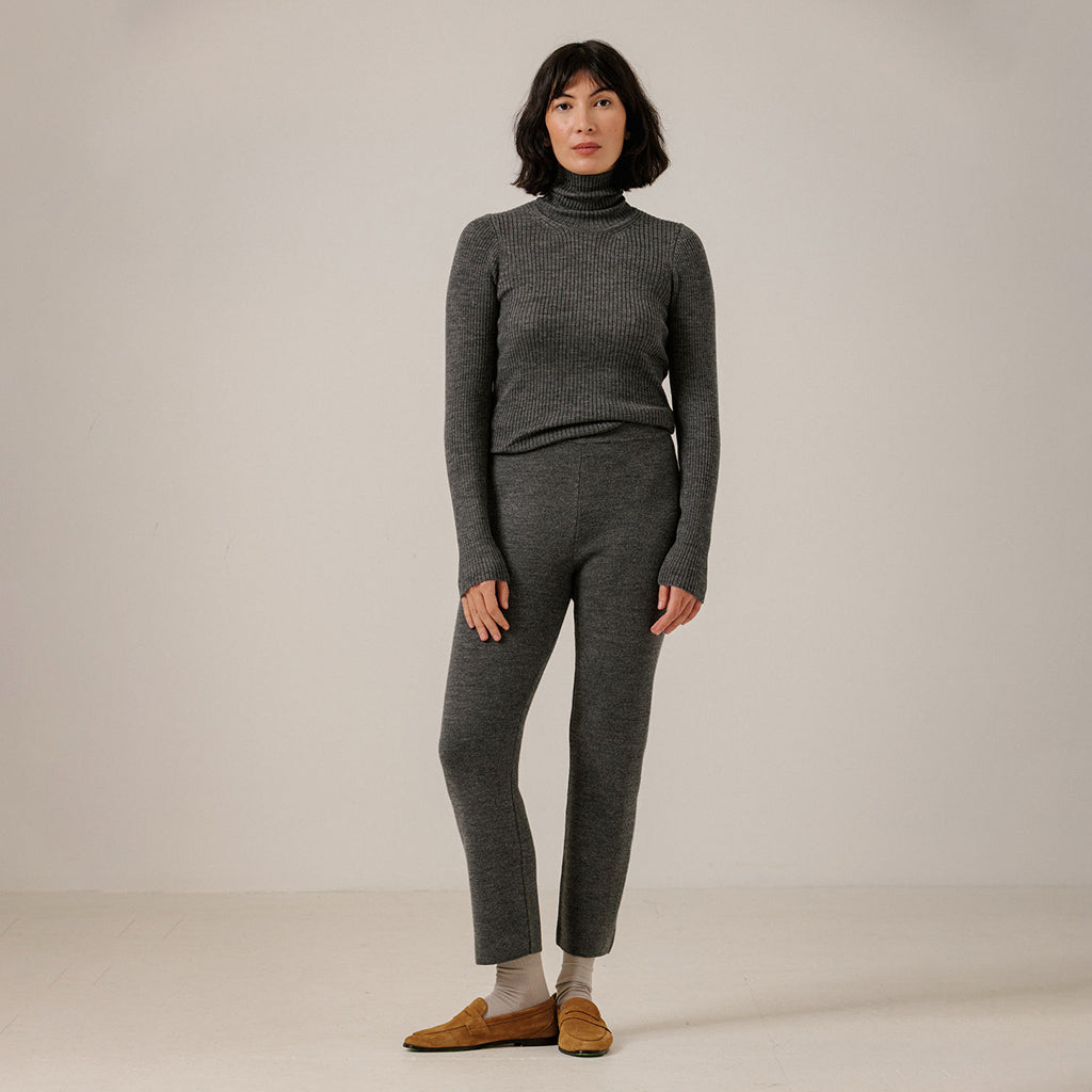 Bare Knitwear Trunk Show Woman Merino Slim Pants Charcoal Grey