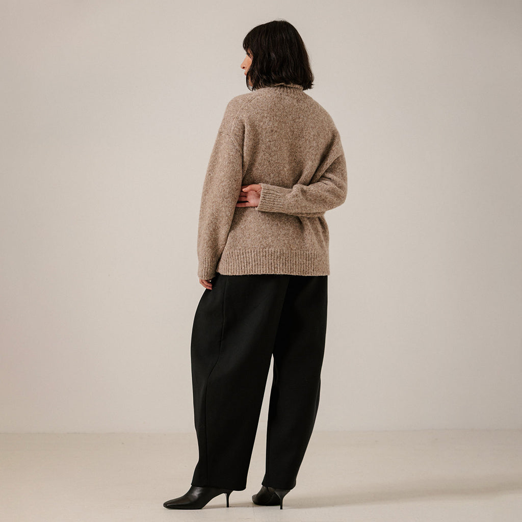 Bare Knitwear Trunk Show Woman Oversized Alpaca Turtleneck Sweater Dark Fawn Brown