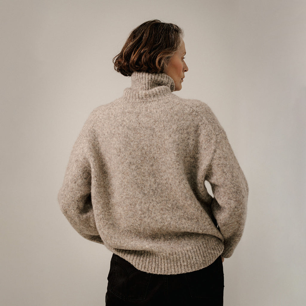 Bare Knitwear Trunk Show Woman Oversized Alpaca Turtleneck Sweater Marble Grey