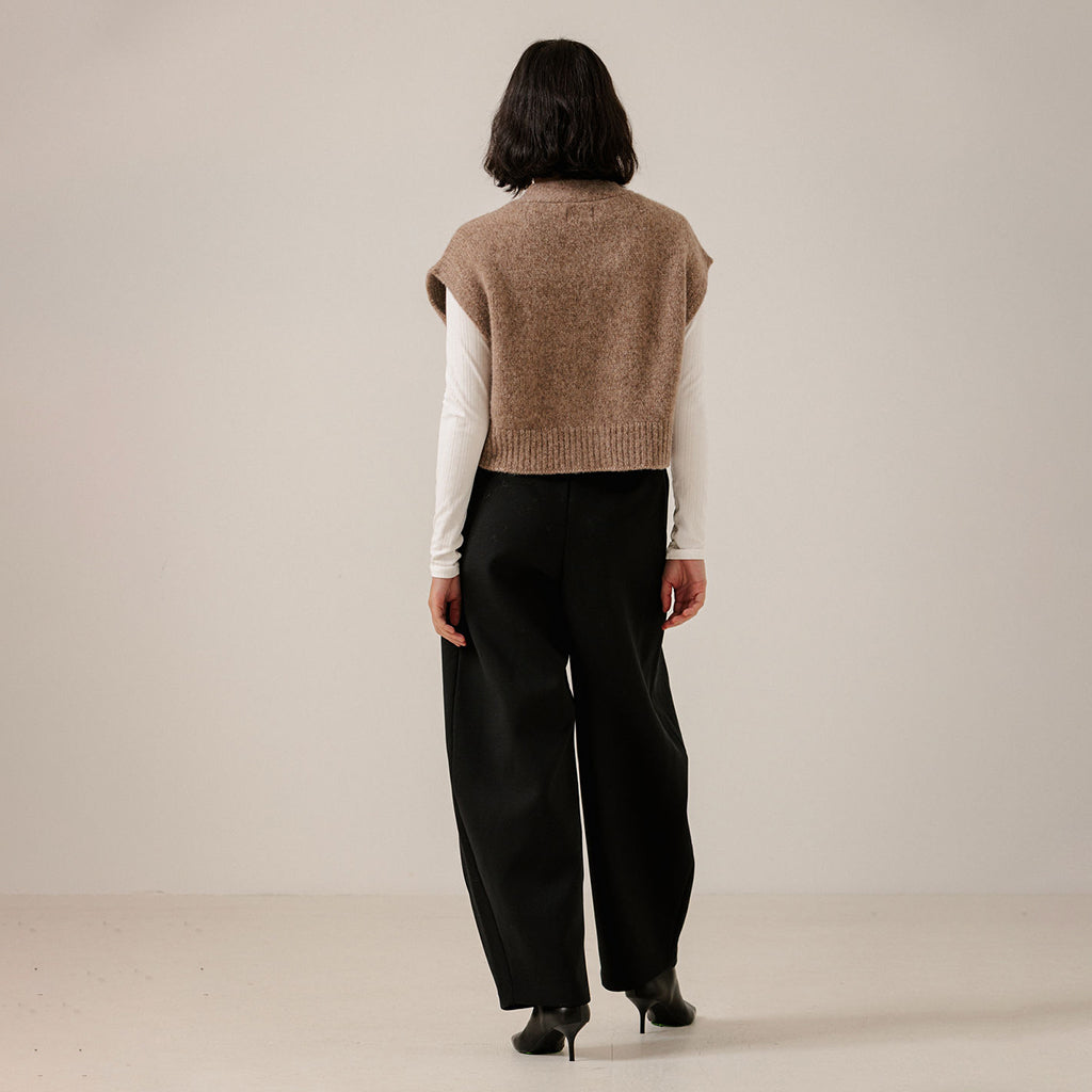 Bare Knitwear Trunk Show Woman Alpaca Button Down Vest Dark Fawn Brown