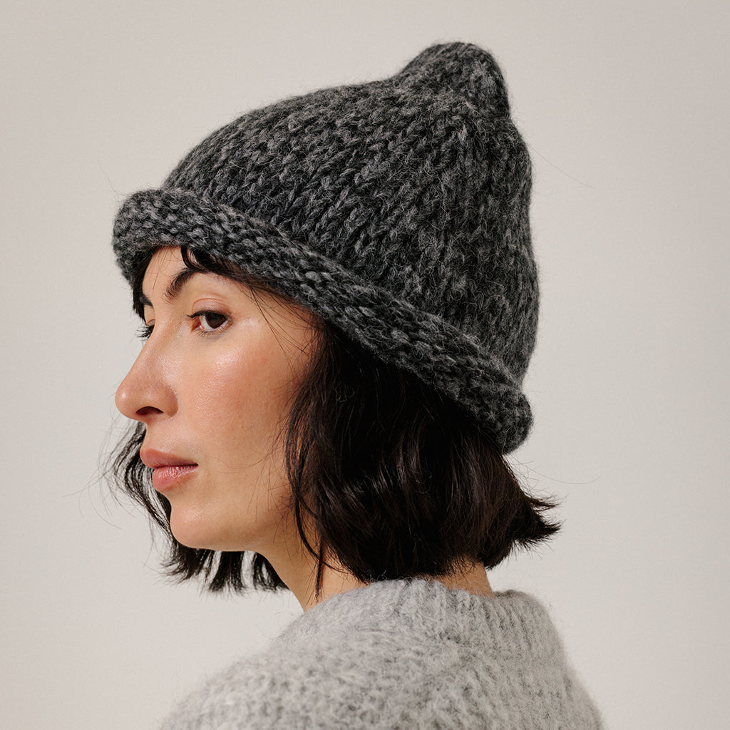 Bare Knitwear Woman Baby Alpaca Roll Hat Charcoal Grey Marl