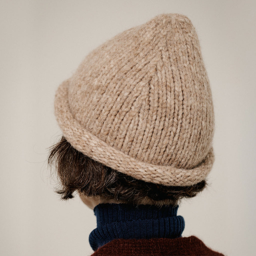 Bare Knitwear Trunk Show Woman Baby Alpaca Roll Hat Fawn Brown Marl