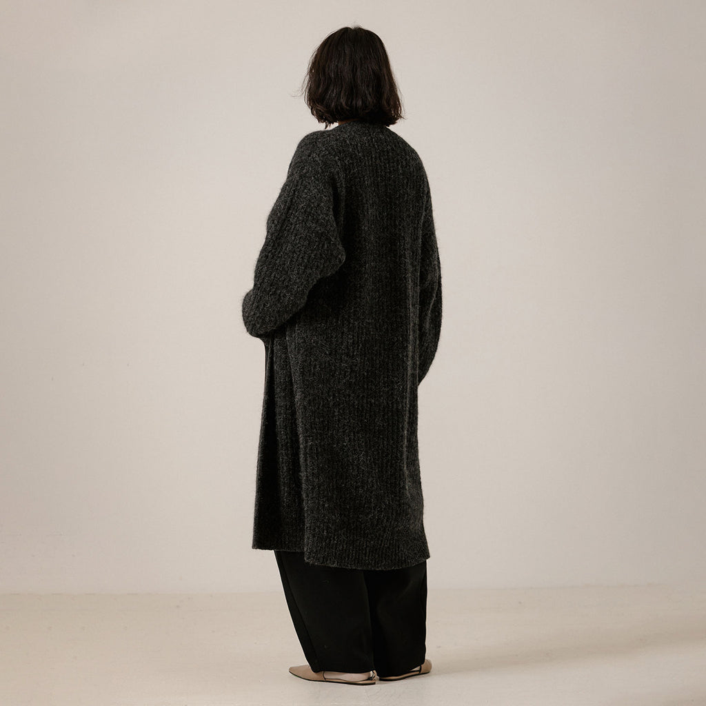 Bare Knitwear Trunk Show Woman Lofty Alpaca Midi Cardigan Basalt Grey