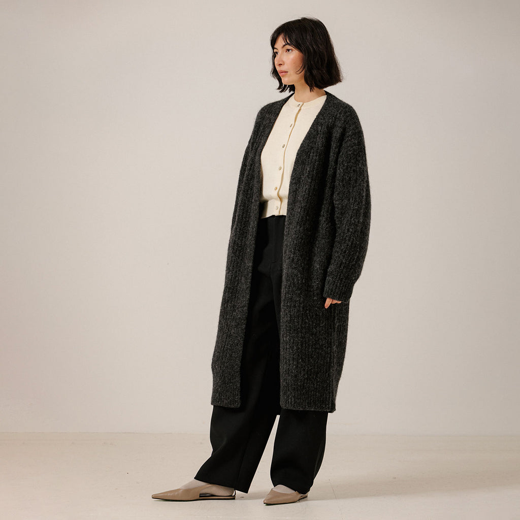 Bare Knitwear Trunk Show Woman Lofty Alpaca Midi Cardigan Basalt Grey