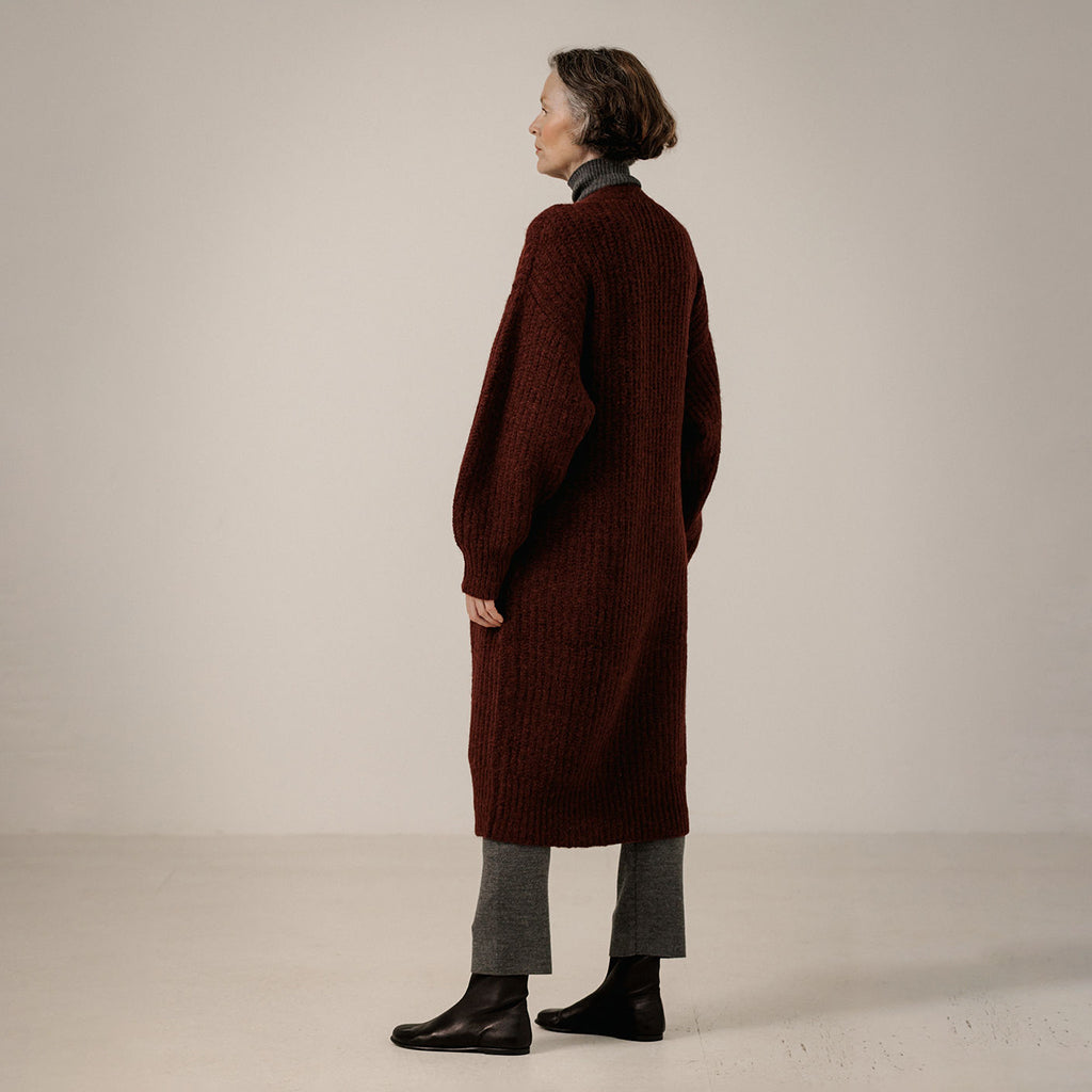 Bare Knitwear Woman Lofty Alpaca Midi Cardigan Deep Maroon Red