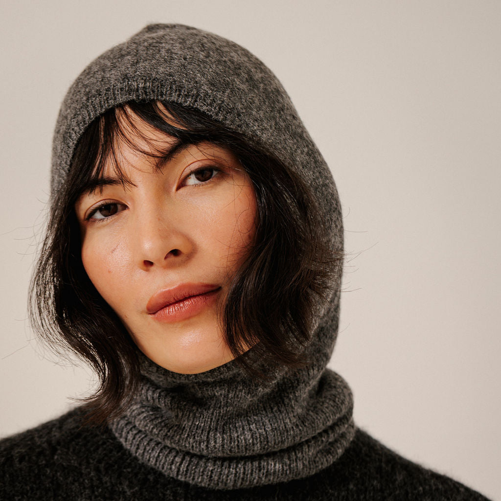 Bare Knitwear Woman Baby Alpaca Balaclava Charcoal Grey