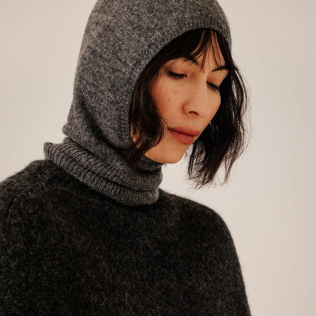 Bare Knitwear Woman Baby Alpaca Balaclava Charcoal Grey