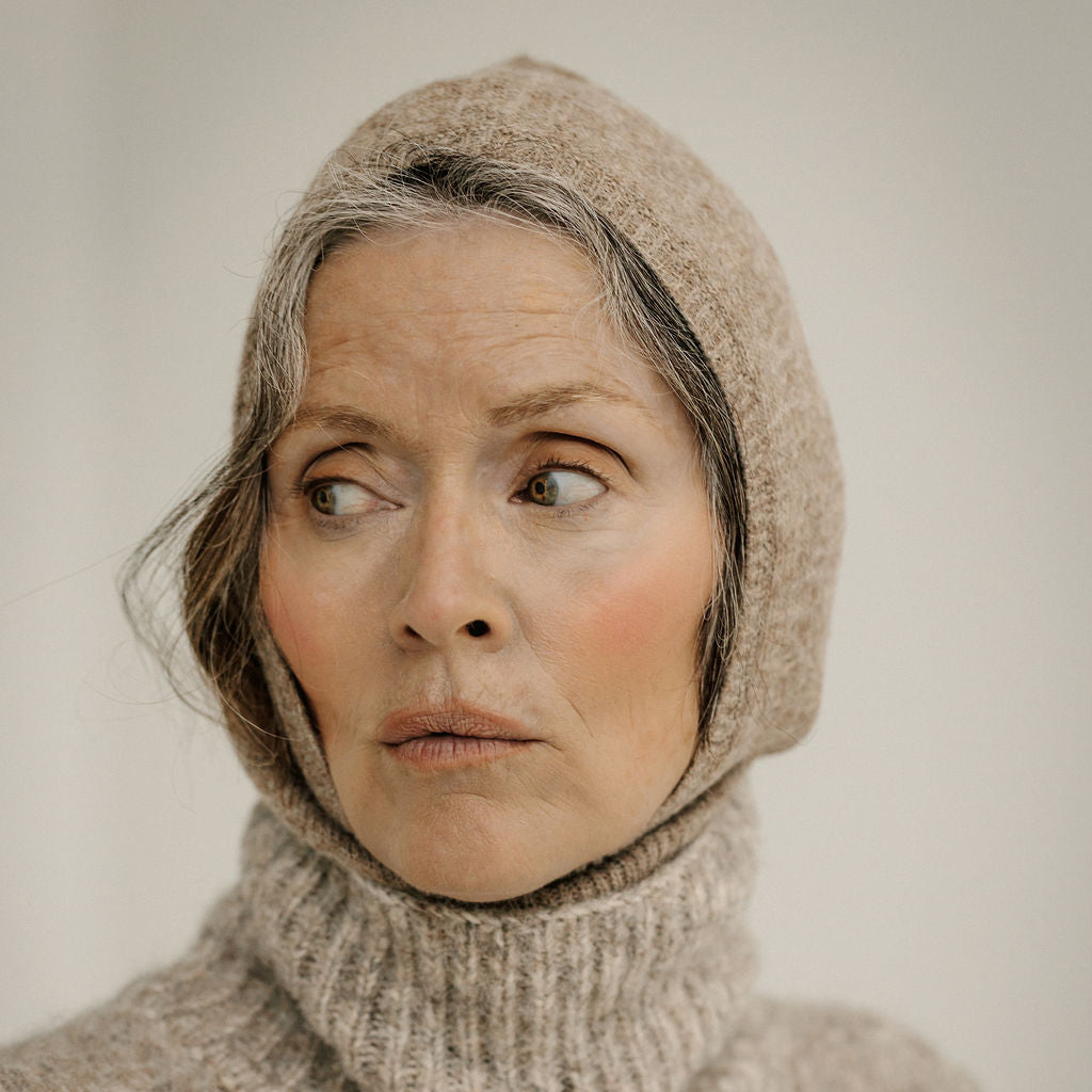 Bare Knitwear Woman Baby Alpaca Balaclava Dark Fawn Brown