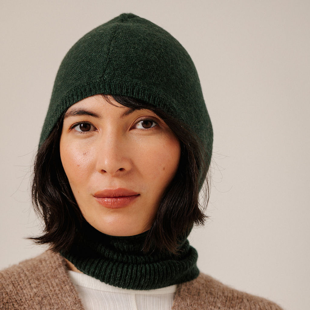 Bare Knitwear Trunk Show Woman Baby Alpaca Balaclava Emerald Green