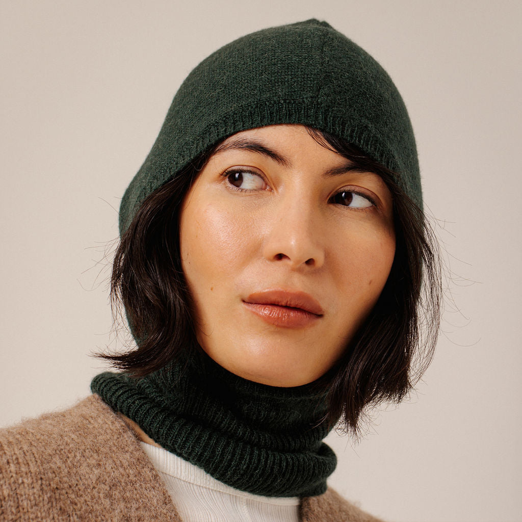 Bare Knitwear Trunk Show Woman Baby Alpaca Balaclava Emerald Green