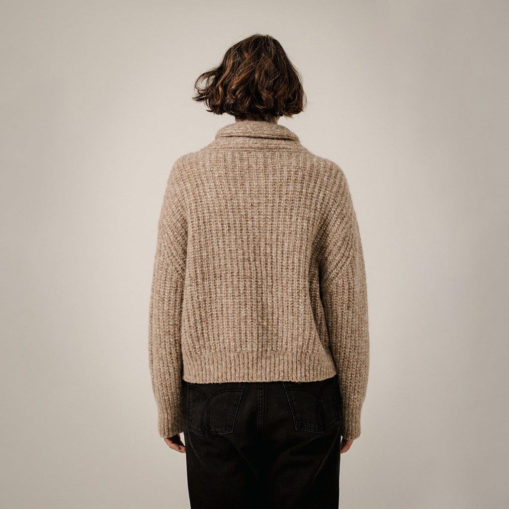 Bare Knitwear Trunk Show Woman Oversized Shawl Pullover Sweater Dark Fawn Brown