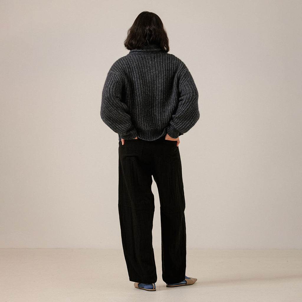 Bare Knitwear Trunk Show Woman Oversized Shawl Pullover Sweater Dark Navy Blue