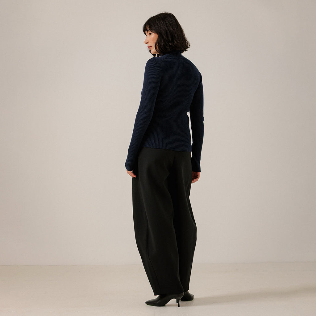 Bare Knitwear Trunk Show Woman Fine Merino Turtleneck Sweater Navy Blue