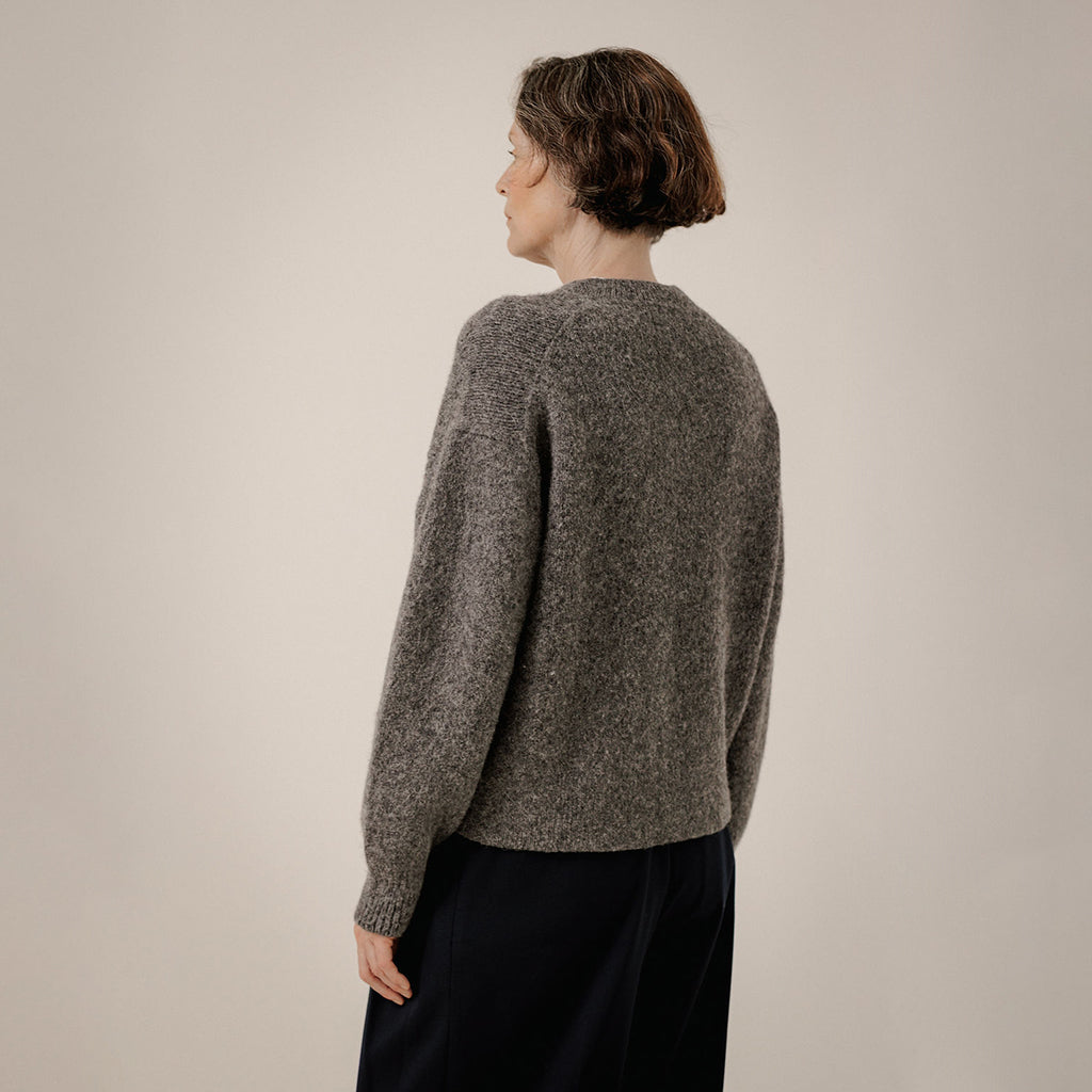 Bare Knitwear Trunk Show Woman Boxy Alpaca V-Neck Sweater Charcoal Grey