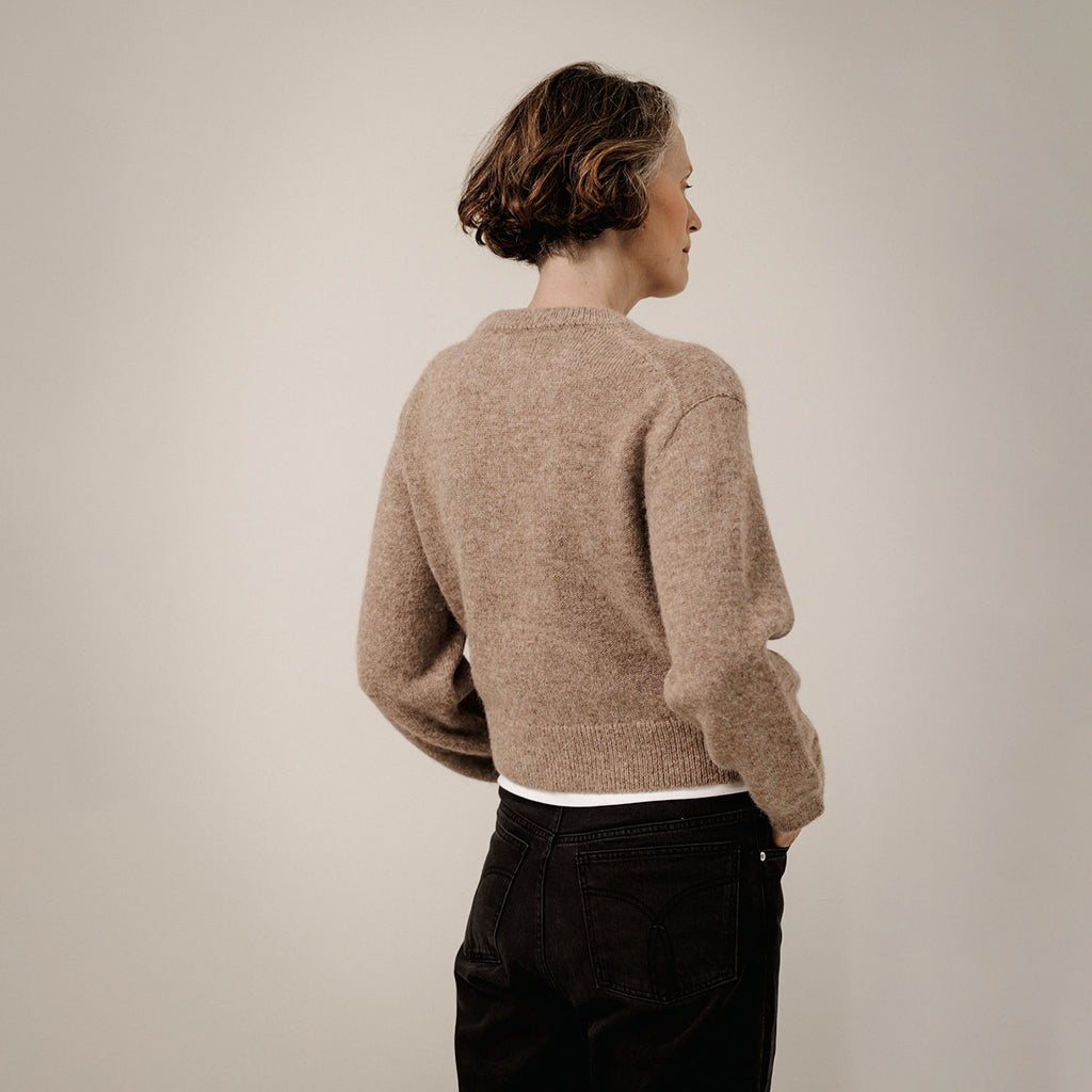 Bare Knitwear Trunk Show Woman Baby Alpaca Crewneck Sweater Dark Fawn Brown