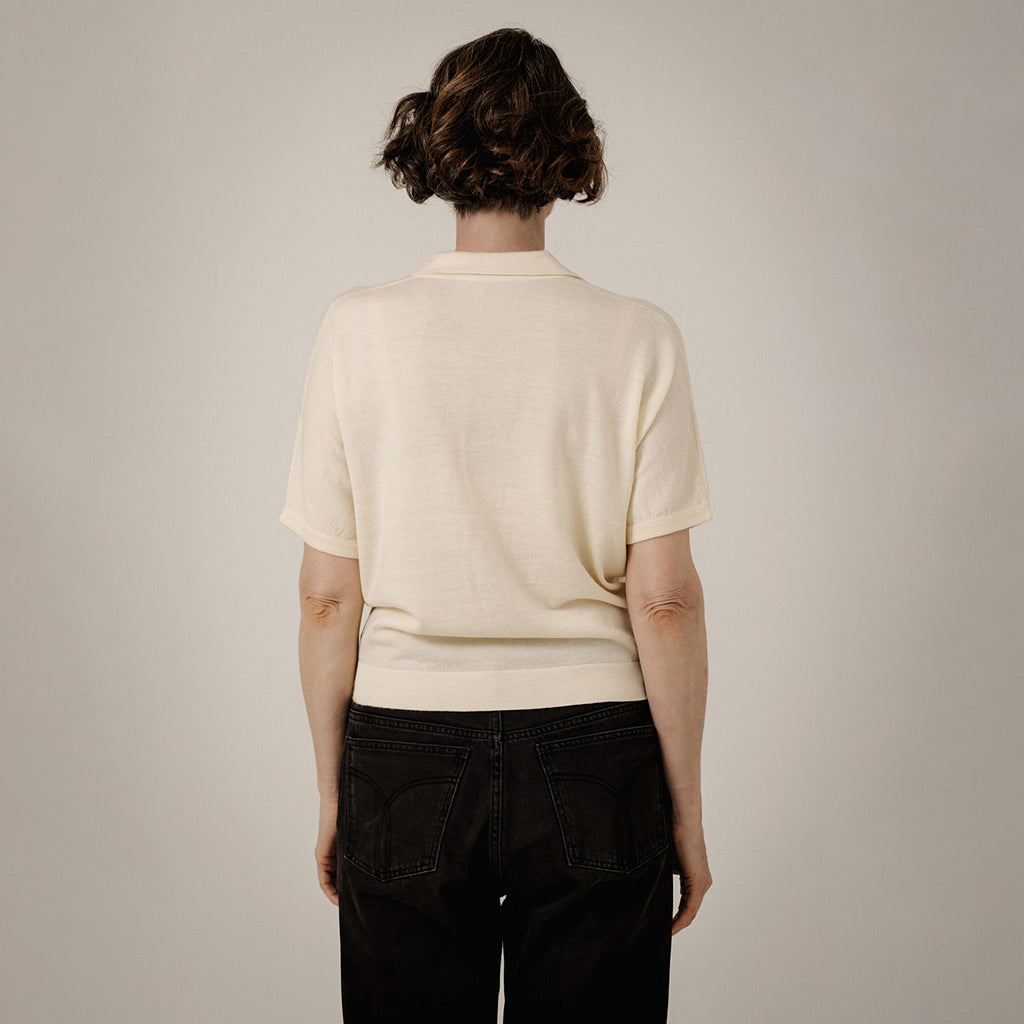 Bare Knitwear Woman Batwing Merino Polo T-shirt Ivory Cream