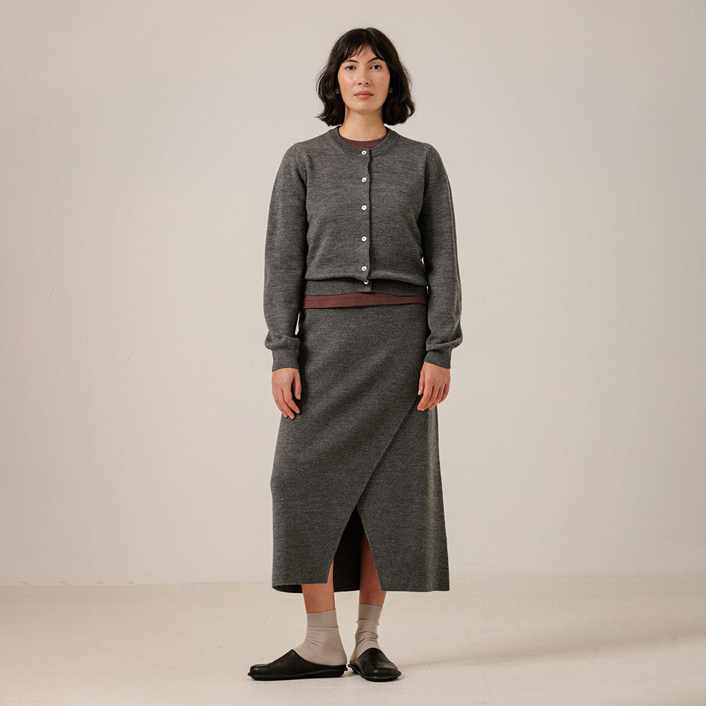 Bare Knitwear Trunk Show Woman Asymmetric Midi Skirt Charcoal Grey