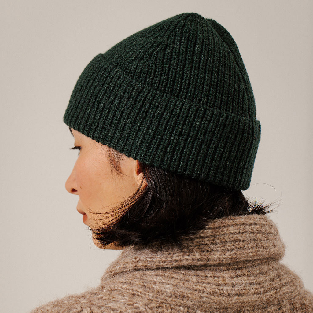 Bare Knitwear Trunk Show Woman Baby Alpaca Rib Beanie Emerald Green