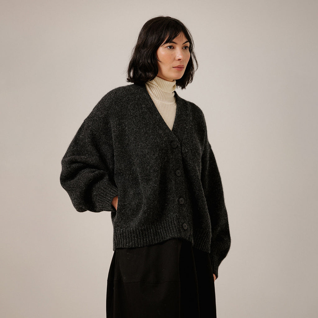 Bare Knitwear Woman Oversized Alpaca Cardigan Basalt Grey