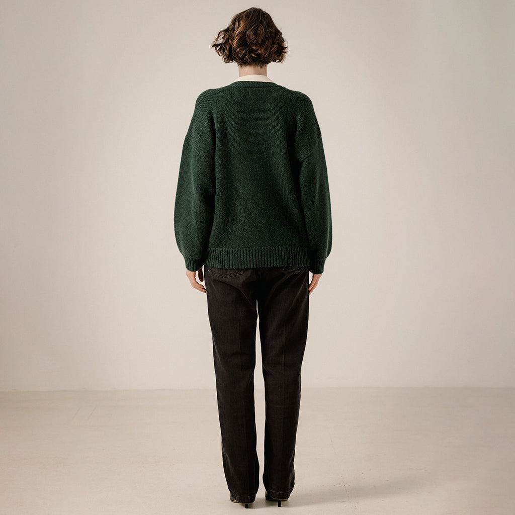 Bare Knitwear Trunk Show Woman Oversized Alpaca Cardigan Emerald Green