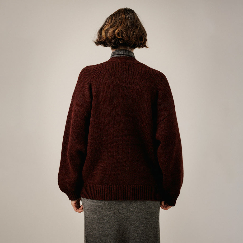 Bare Knitwear Woman Oversized Alpaca Cardigan Deep Maroon Red