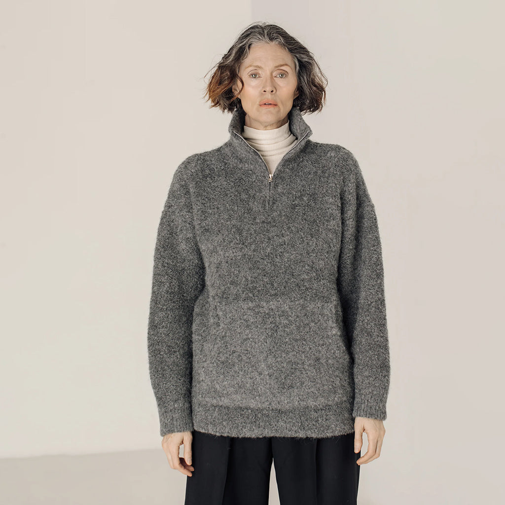 Bare Knitwear Woman Billy Zip Sweater Ash Grey