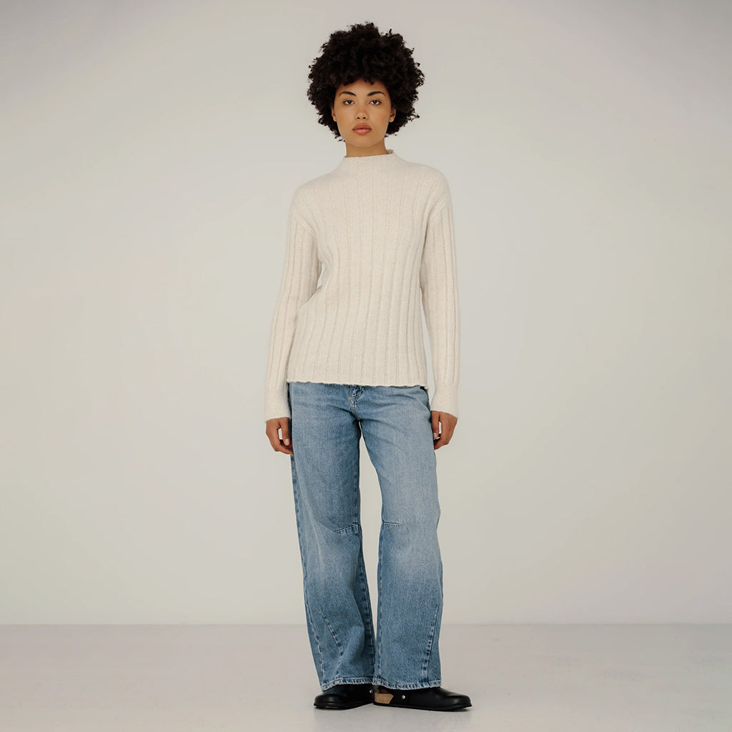 Bare Knitwear Woman Demi Mock Neck Sweater Ivory Cream