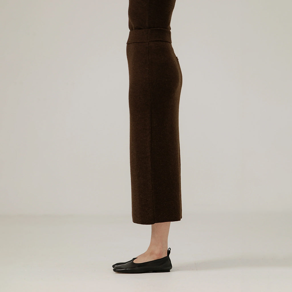Bare Knitwear Woman Alpaca Knit Midi Skirt Molasses Brown